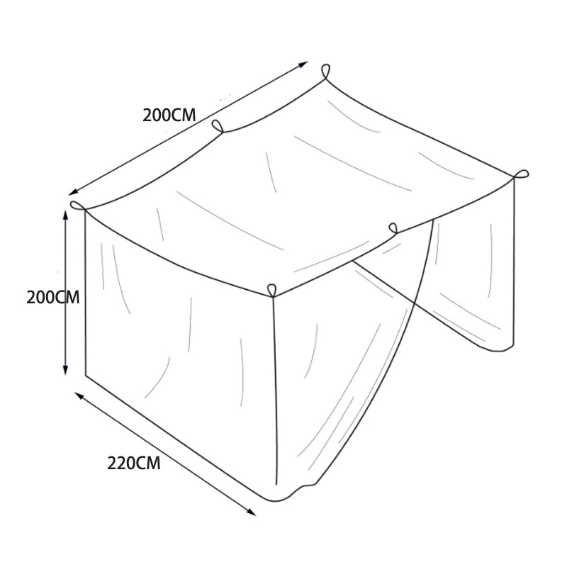 Piiriülene välishoovi aiapaviljon, kandilise katusega, ühe uksega sääsevõrk, siseruumides, suures ruumis, põrandast laeni ulatuv sääsevõrk, putukatõrjevahend