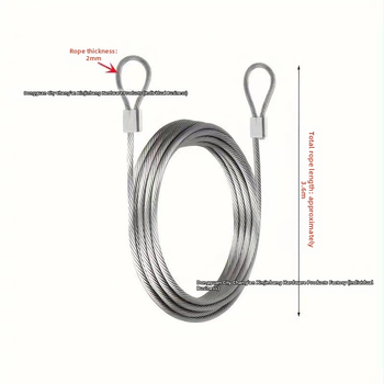 Guma dengta nerūdijančio plieno vielinė virvė, patvari skalbinių virvė, lauko ir vidaus patalpoms, universali vielinė virvė