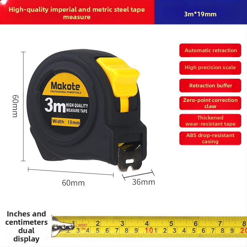 Užsienio prekybos britų juosta 5 m 3 m plieninė juosta sustorinta dilimui atspari liniuotė didelio tikslumo dėžutės matavimo juosta