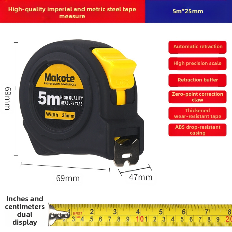 Užsienio prekybos britų juosta 5 m 3 m plieninė juosta sustorinta dilimui atspari liniuotė didelio tikslumo dėžutės matavimo juosta