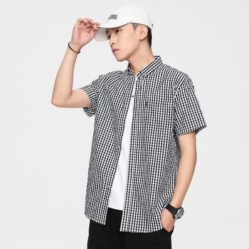 Dy Ανδρικό Πουκάμισο Ανδρικό Καλοκαιρινό Κορεάτικο Στυλ Casual Κοντομάνικο Πουκάμισο Ανδρικό Απλό Λεπτό Καρό Πουκάμισο