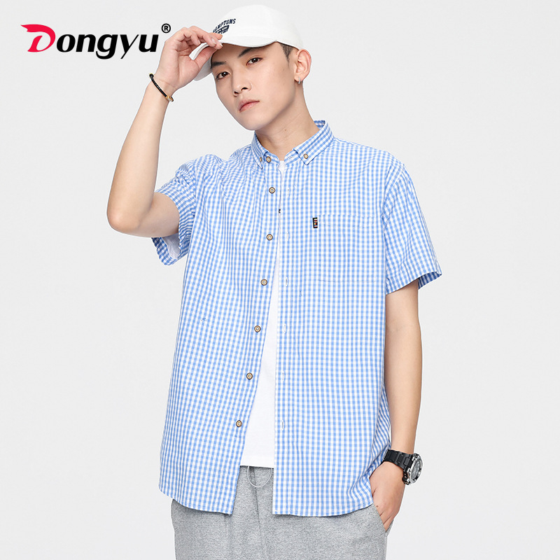 Dy férfi ing Férfi nyári koreai stílusú lezser rövid ujjú ing Férfi egyszerű vékony kockás ing