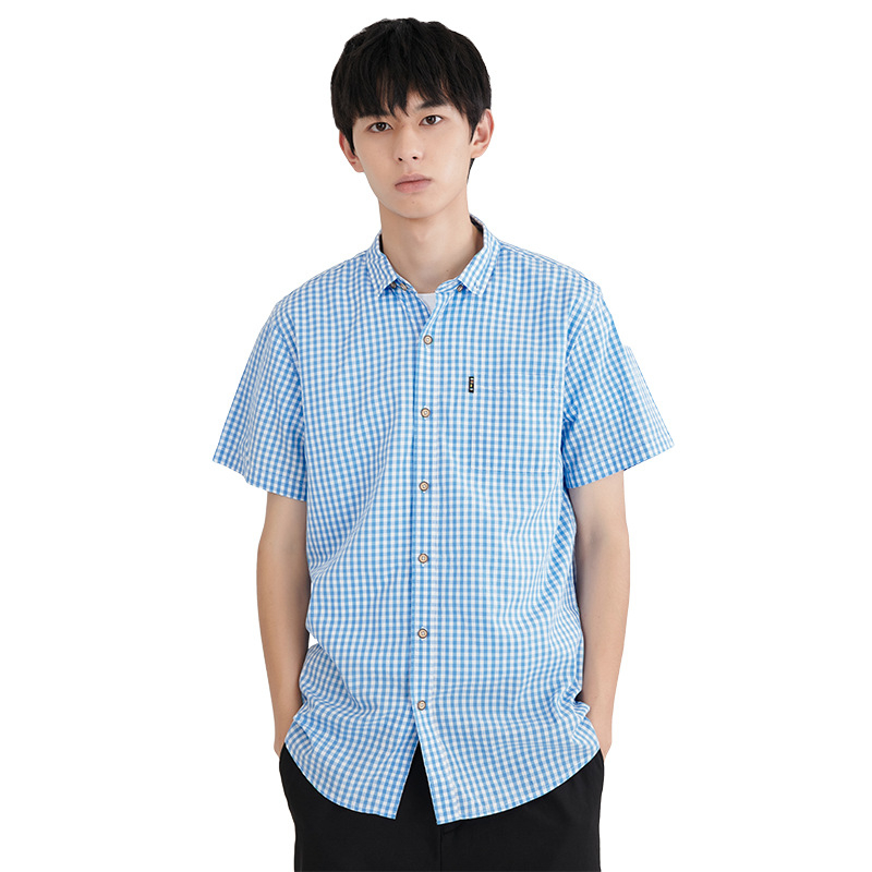 Dy férfi ing Férfi nyári koreai stílusú lezser rövid ujjú ing Férfi egyszerű vékony kockás ing