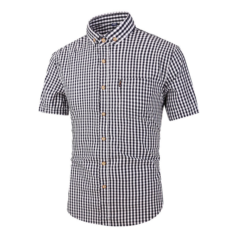 Dy férfi ing Férfi nyári koreai stílusú lezser rövid ujjú ing Férfi egyszerű vékony kockás ing
