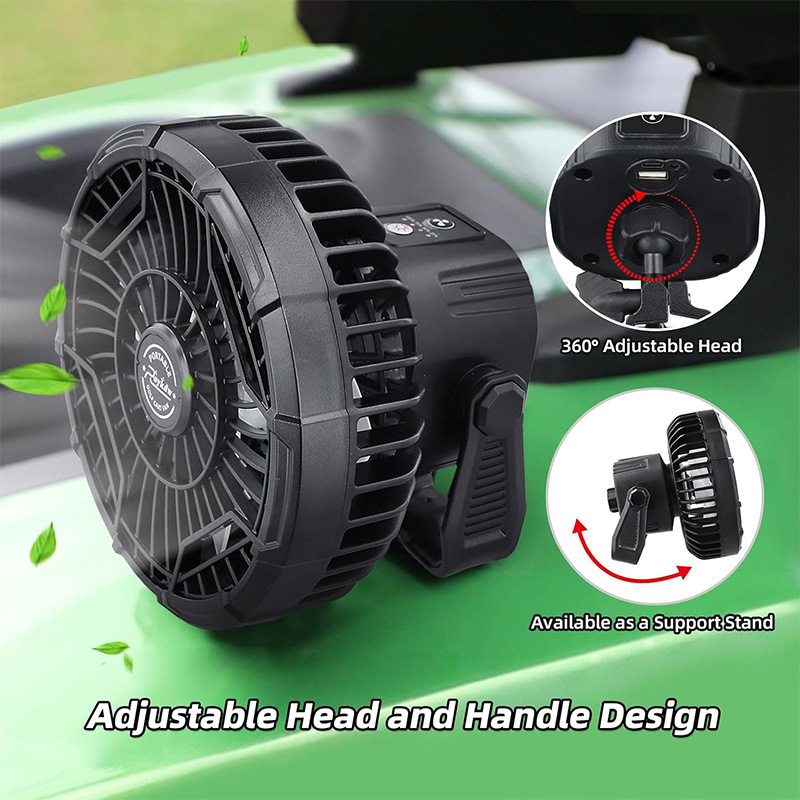 Nešiojamas automobilinis lauko įkrovimo ventiliatorius, kempingo apšvietimas, nuotolinio valdymo pultas, pakabinama palapinė su stipriu vėju, USB mažas ventiliatorius