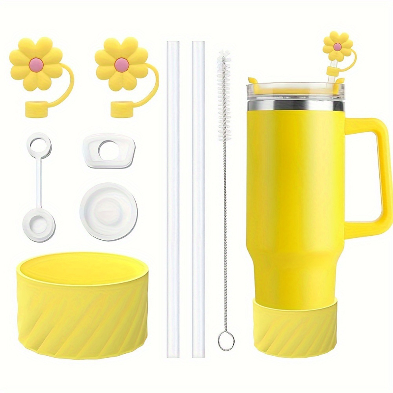 Силиконова капачка за чаша Stanley Cup Flower със сламка, плътен цвят, устойчива на течове, прахоустойчива капачка, комплект подложки против надраскване