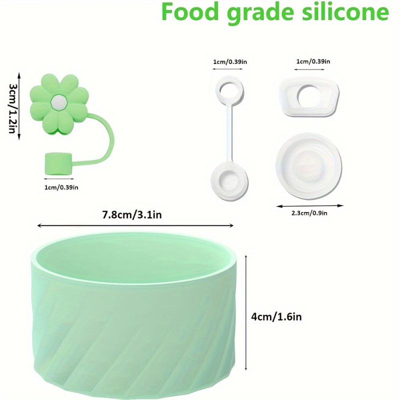 Stenlija krūzes ziedu formas salmiņu vāciņš, vienkrāsains krūzīšu pārsegs, pārtikas kvalitātes silikons, hermētisks, putekļus necaurlaidīgs vāciņš, pret skrāpējumiem izturīgs paliktņu komplekts