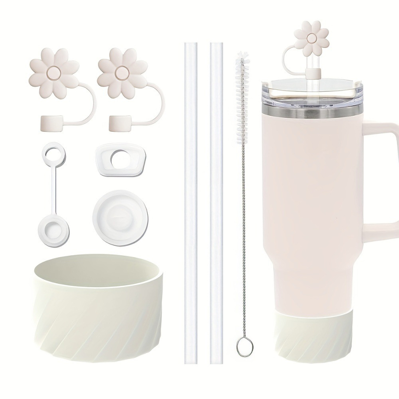 Stenlija krūzes ziedu formas salmiņu vāciņš, vienkrāsains krūzīšu pārsegs, pārtikas kvalitātes silikons, hermētisks, putekļus necaurlaidīgs vāciņš, pret skrāpējumiem izturīgs paliktņu komplekts