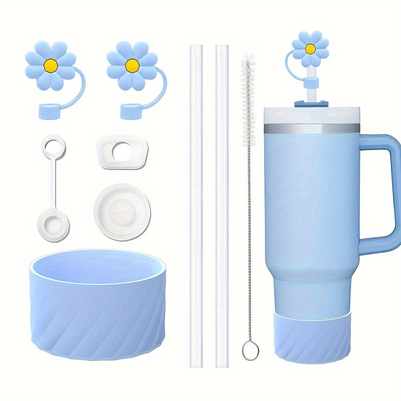 Stenlija krūzes ziedu formas salmiņu vāciņš, vienkrāsains krūzīšu pārsegs, pārtikas kvalitātes silikons, hermētisks, putekļus necaurlaidīgs vāciņš, pret skrāpējumiem izturīgs paliktņu komplekts