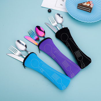 Rozsdamentes acél kanál nyugati étel kés villa kanál elegáns diákkanál villa háromrészes készlet nemzeti divat hordozható étkészlet öltöny