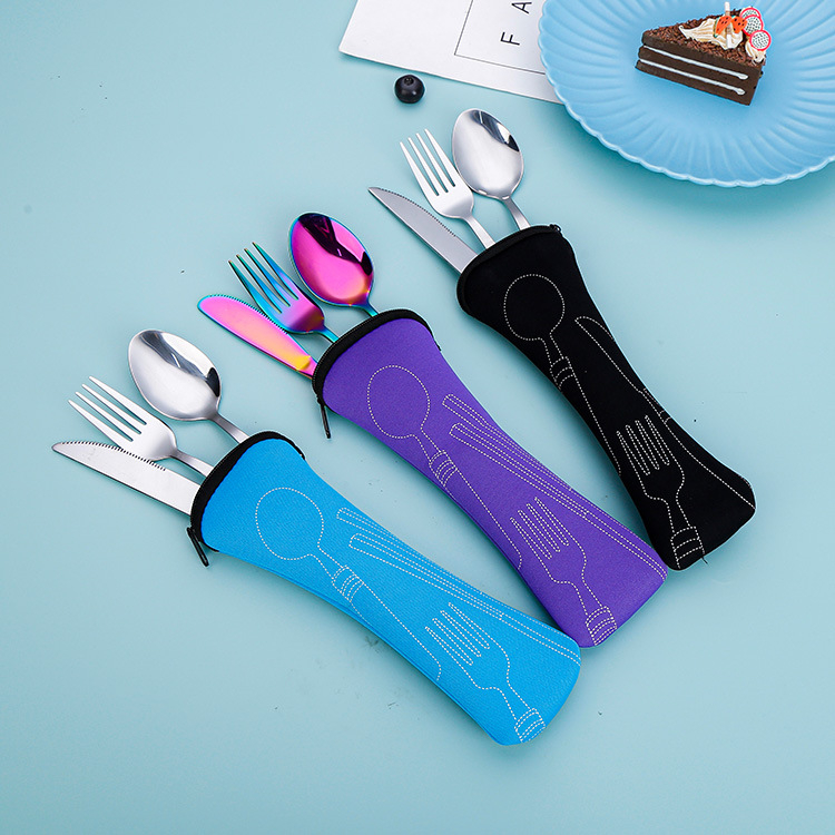 Rozsdamentes acél kanál nyugati étel kés villa kanál elegáns diákkanál villa háromrészes készlet nemzeti divat hordozható étkészlet öltöny