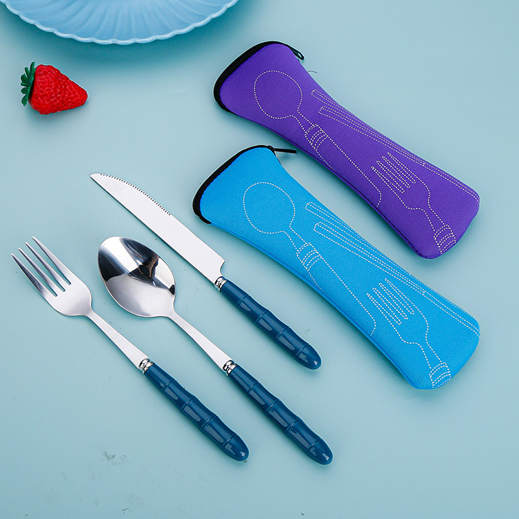 Rozsdamentes acél kanál nyugati étel kés villa kanál elegáns diákkanál villa háromrészes készlet nemzeti divat hordozható étkészlet öltöny