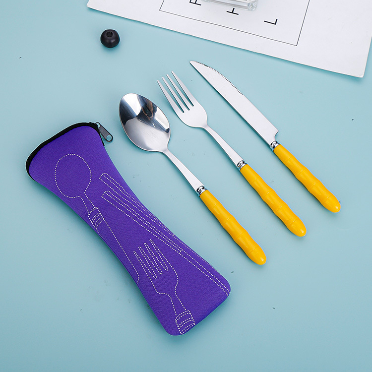 Rozsdamentes acél kanál nyugati étel kés villa kanál elegáns diákkanál villa háromrészes készlet nemzeti divat hordozható étkészlet öltöny