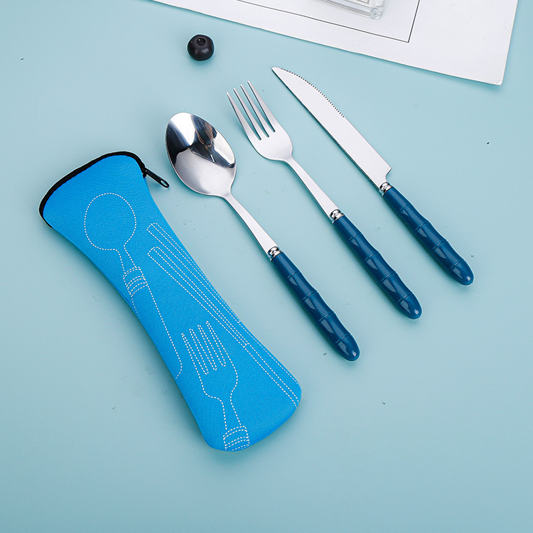 Rozsdamentes acél kanál nyugati étel kés villa kanál elegáns diákkanál villa háromrészes készlet nemzeti divat hordozható étkészlet öltöny