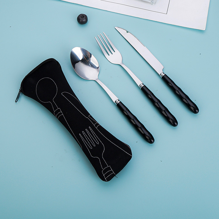Rozsdamentes acél kanál nyugati étel kés villa kanál elegáns diákkanál villa háromrészes készlet nemzeti divat hordozható étkészlet öltöny