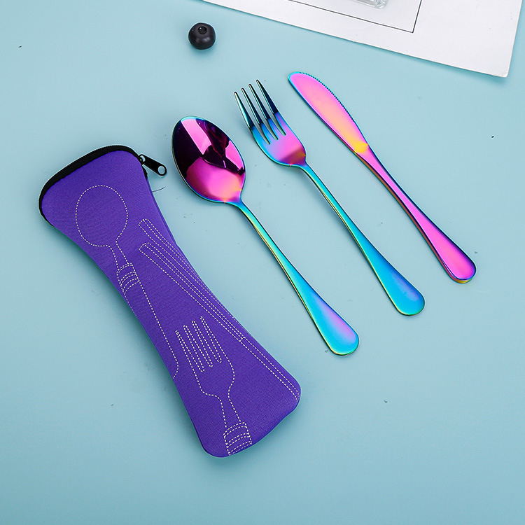 Rozsdamentes acél kanál nyugati étel kés villa kanál elegáns diákkanál villa háromrészes készlet nemzeti divat hordozható étkészlet öltöny