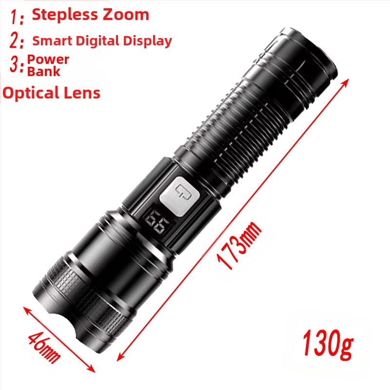 Daugiafunkcis įkraunamas nešiojamas išmanusis skaitmeninis sprogstamojo tūrio tolimojo priartinimo USB itin ryškus žibintuvėlis