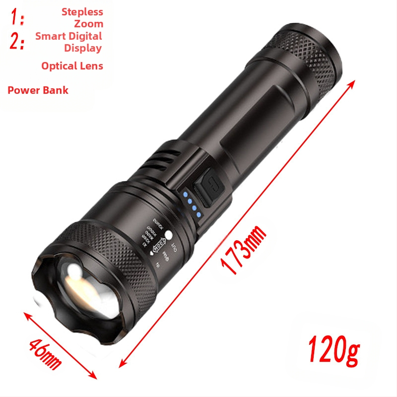 Daugiafunkcis įkraunamas nešiojamas išmanusis skaitmeninis sprogstamojo tūrio tolimojo priartinimo USB itin ryškus žibintuvėlis