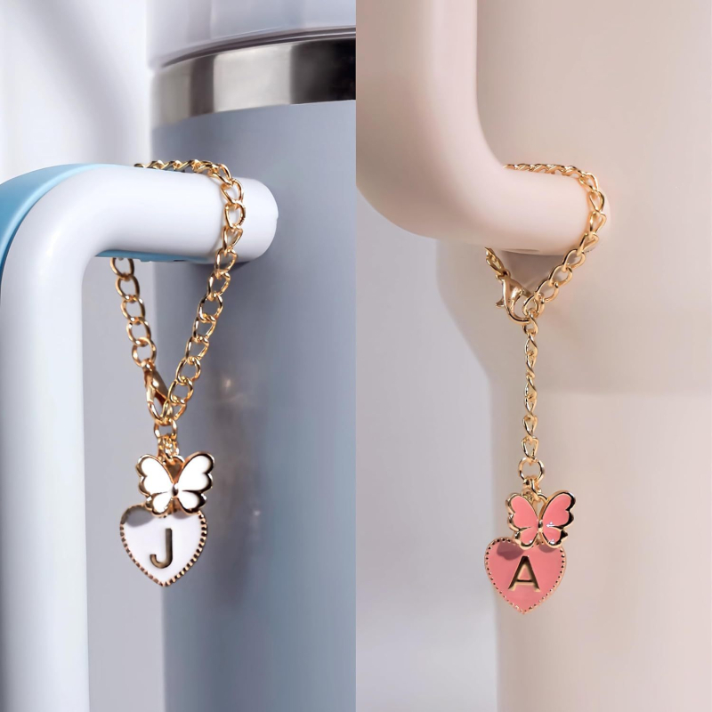 10 mm pāri malai rozā ziedu salmiņu piedurkne putekļu aizbāznis salmiņu vāciņā mīlestības vēstules kulons tauriņa kulons krūzīšu ķēdīte