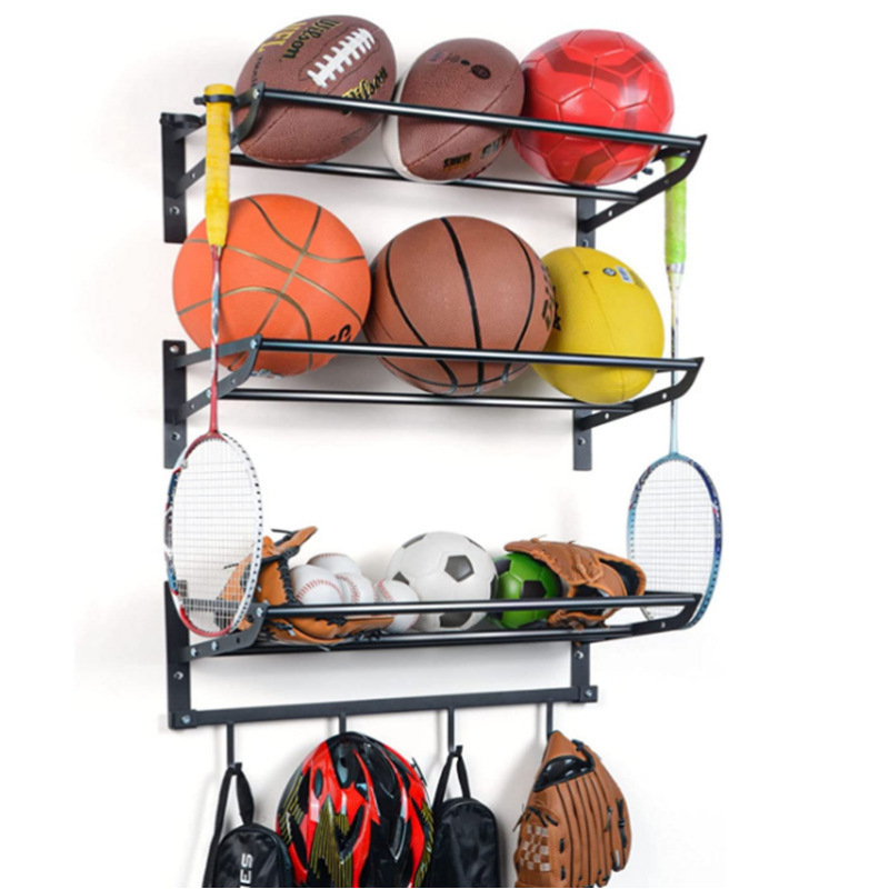 Tarpvalstybinis prie sienos pakabinamas krepšinio futbolo laikymo stovas rėmui pastatyti, stovas buitiniam naudojimui, kamuolių stovas, kamuolių stovas, kamuolių laikymo stovas