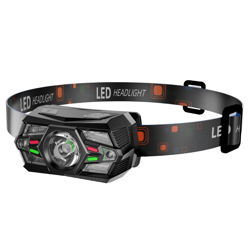 Piiriülene intelligentne induktsioon-väike esitulede multifunktsionaalne mitme valgusallikaga laadimine välistingimustes kasutatav pea külge kinnitatav taskulamp öökalapüügilamp hulgimüük