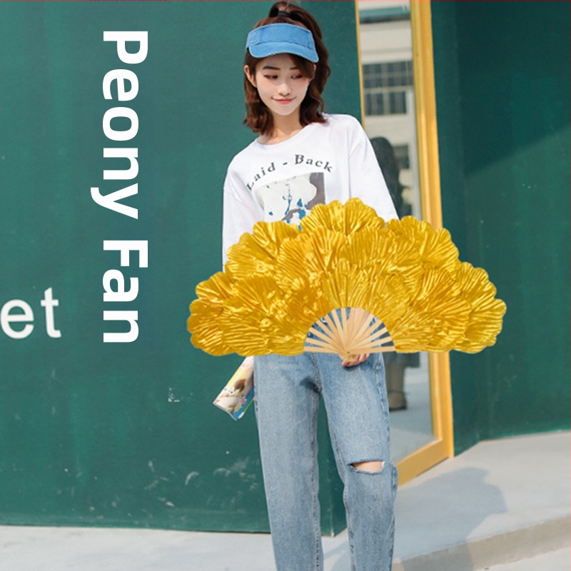 Dejojoša ziedu vēdeklis, atveroša peonija, pieaugušo divpusēja, lielas ziedlapiņas, griežas, jangko, izrādes aksesuāri, bērnu izrādes deju vēdeklis