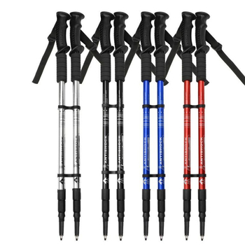 Телескопична бастун от алуминиева сплав с три секции и права дръжка за трекинг, подходящ за туризъм, разходки, пътуване и планинско катерене, лек комплект