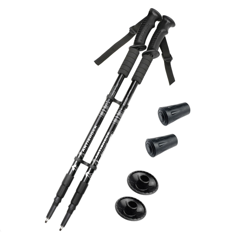 Телескопична бастун от алуминиева сплав с три секции и права дръжка за трекинг, подходящ за туризъм, разходки, пътуване и планинско катерене, лек комплект