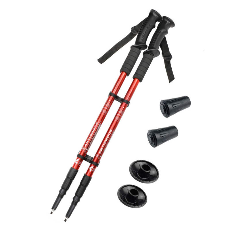 Телескопична бастун от алуминиева сплав с три секции и права дръжка за трекинг, подходящ за туризъм, разходки, пътуване и планинско катерене, лек комплект