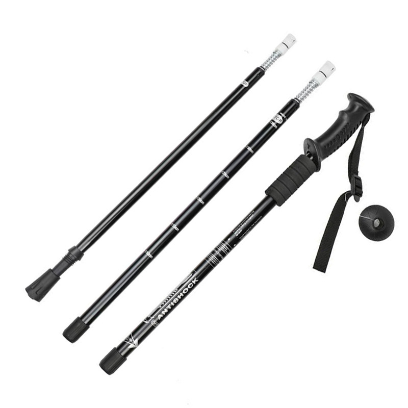 Телескопична бастун от алуминиева сплав с три секции и права дръжка за трекинг, подходящ за туризъм, разходки, пътуване и планинско катерене, лек комплект