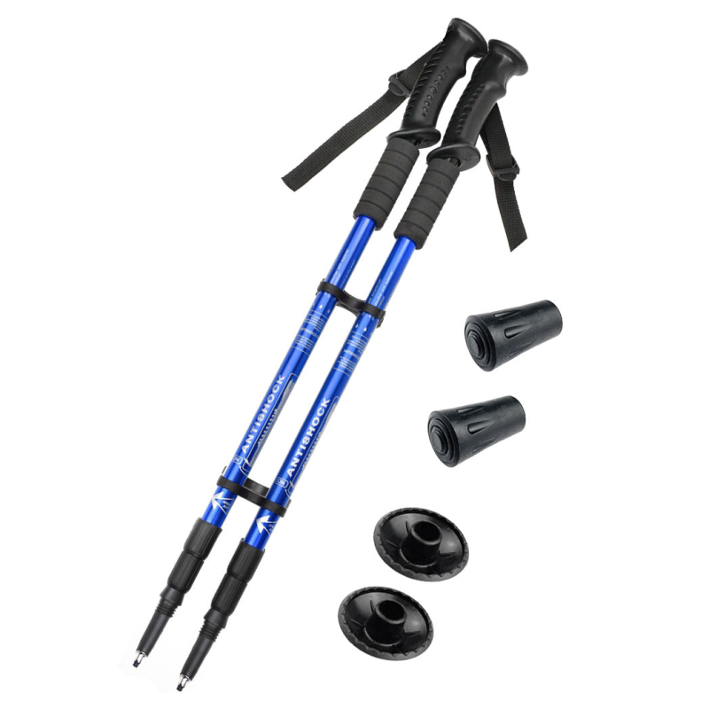 Телескопична бастун от алуминиева сплав с три секции и права дръжка за трекинг, подходящ за туризъм, разходки, пътуване и планинско катерене, лек комплект