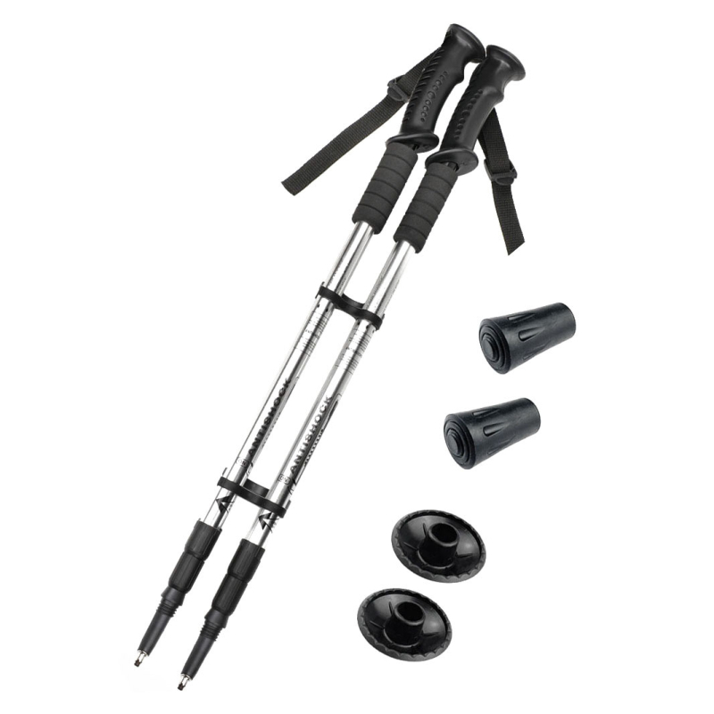 Телескопична бастун от алуминиева сплав с три секции и права дръжка за трекинг, подходящ за туризъм, разходки, пътуване и планинско катерене, лек комплект