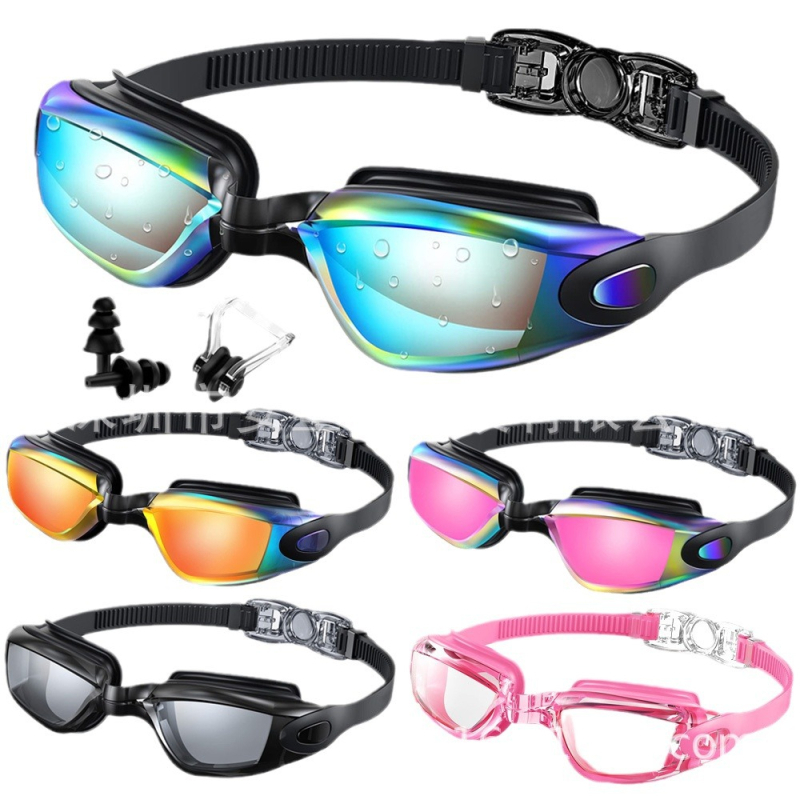 Tarpvalstybiniai sprogimai suaugusiems skirti plaukimo akiniai, plaukimo akiniai su nerasojančiais HD galvanizavimo lęšiais vyrams ir moterims su ausų kamštukais, nosies spaustukais, tiesioginis tiekimas iš gamyklos.