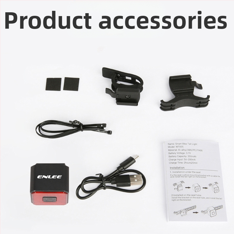 „Enlee“ dviračio galinis žibintas stabdžiams išmanusis galinis žibintas įkrovimui LED vandeniui atsparus naktinio važiavimo įspėjamasis žibintas važiavimo įranga