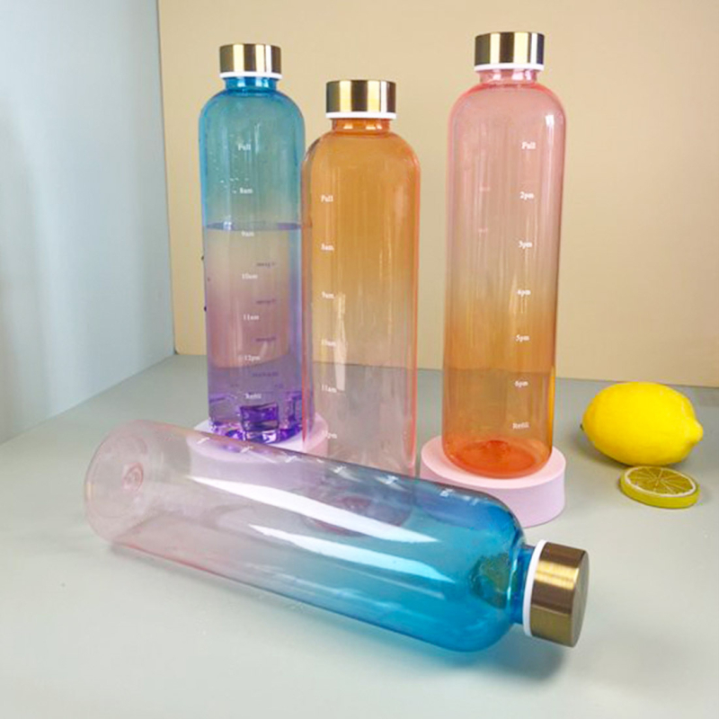 1000ml välistingimustes sportimiseks mõeldud veepudel suure mahutavusega jäätunud gradientvärvi spordiveetass roostevabast terasest kattega plasttops