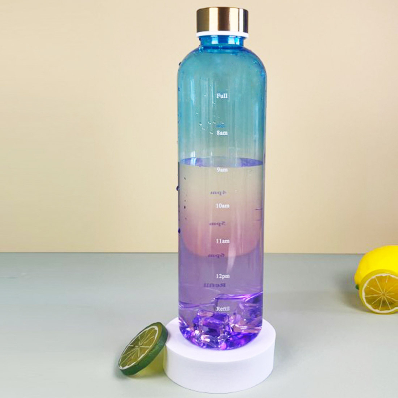 1000ml välistingimustes sportimiseks mõeldud veepudel suure mahutavusega jäätunud gradientvärvi spordiveetass roostevabast terasest kattega plasttops