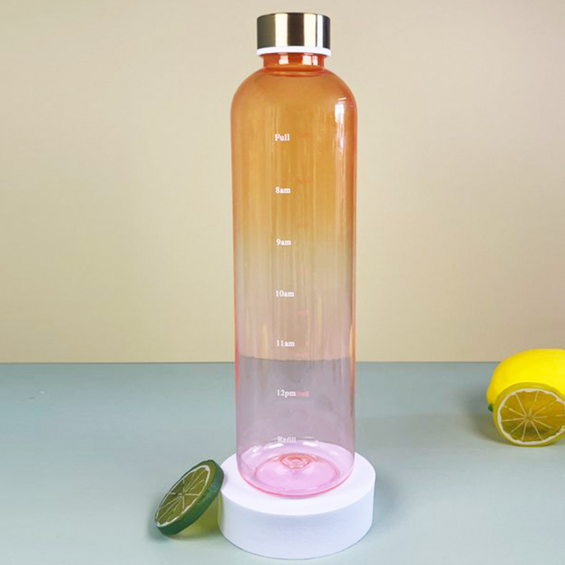 1000ml välistingimustes sportimiseks mõeldud veepudel suure mahutavusega jäätunud gradientvärvi spordiveetass roostevabast terasest kattega plasttops