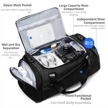 Lielas ietilpības sporta soma vīriešu ceļojumu soma peldēšanas soma sporta treniņu mugursoma sausai un mitrai atdalīšanai ceļojumu bagāžas soma