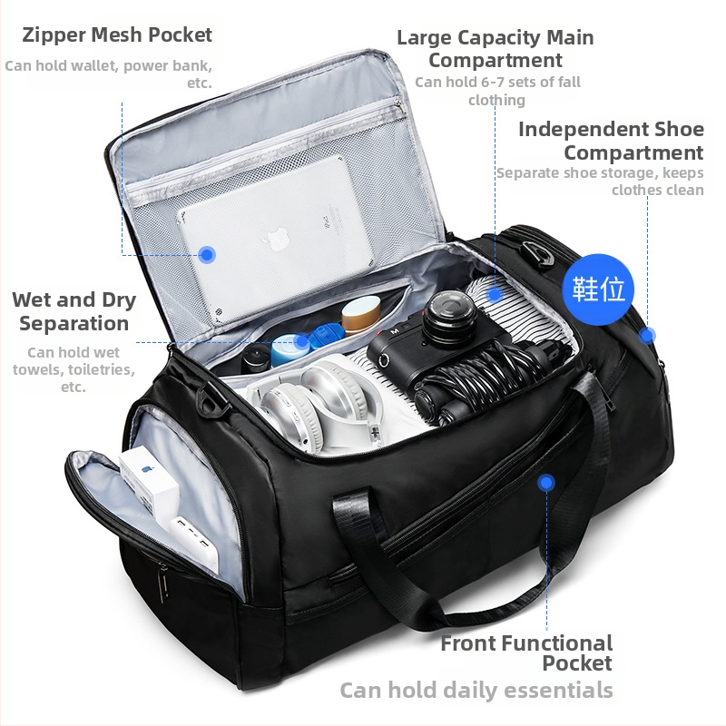 Спортна чанта с голям капацитет, мъжка пътна чанта, чанта за плуване, спортна тренировъчна раница, чанта за багаж за сухо и мокро разделяне