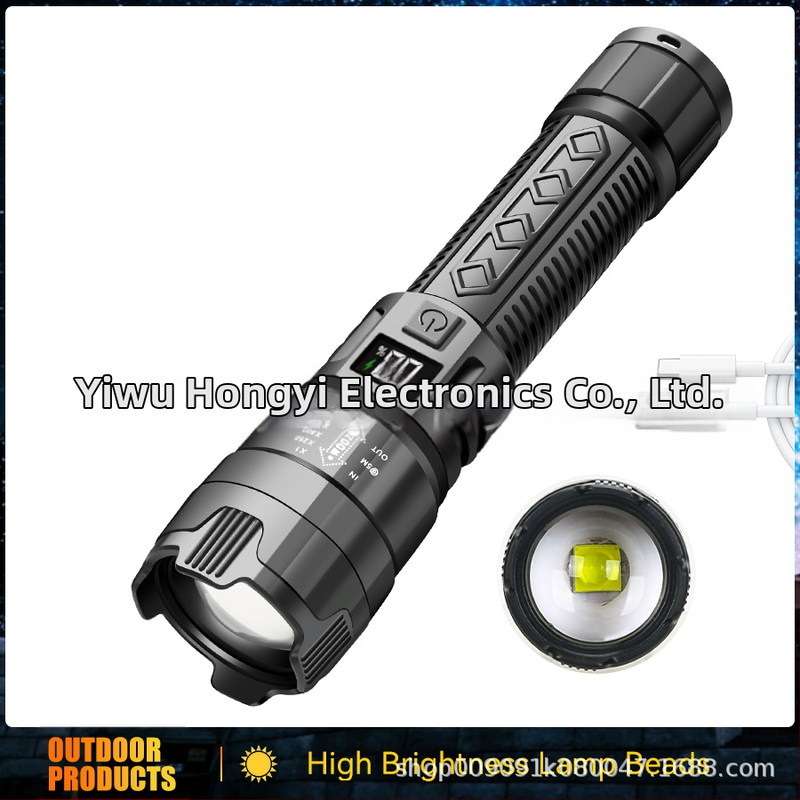 Robbanásveszélyes digitális elektromos kijelző erős fényű ABS zseblámpa multifunkcionális teleszkópos zoom zseblámpa kültéri hordozható zseblámpa