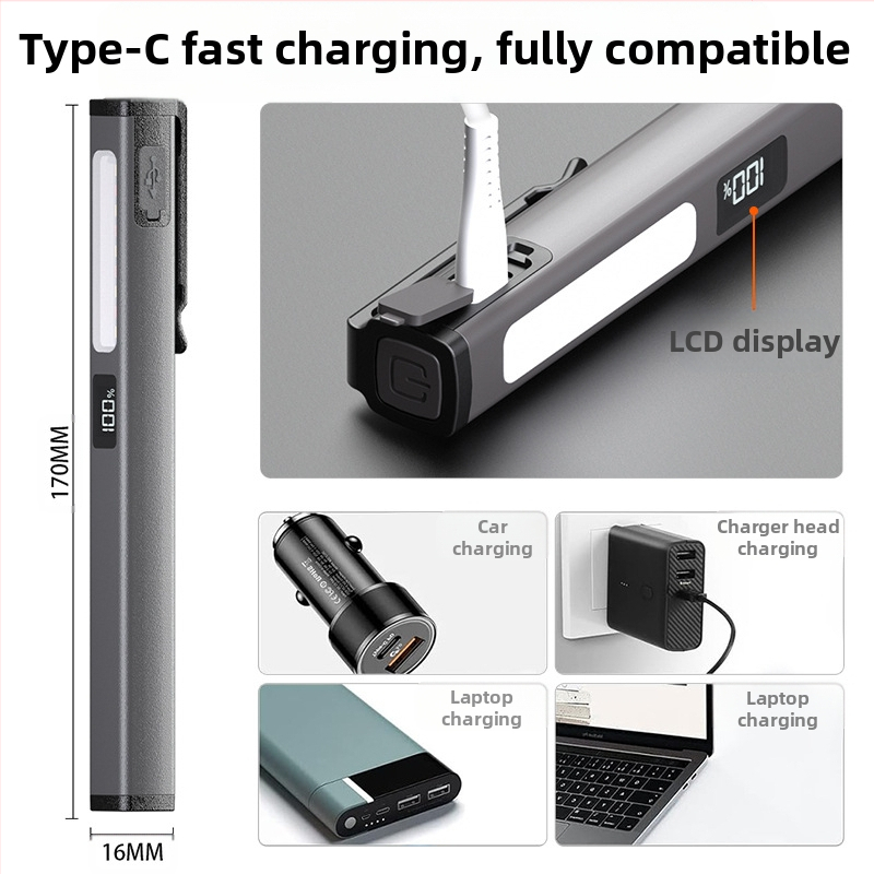 Нова миниатюрна медицинска лампа-писалка с три източника на светлина, презареждаща се, с LED светлина и силно осветяваща зенична лампа-писалка, фенерче