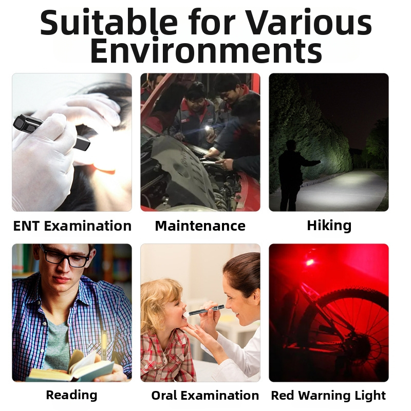 Нова миниатюрна медицинска лампа-писалка с три източника на светлина, презареждаща се, с LED светлина и силно осветяваща зенична лампа-писалка, фенерче