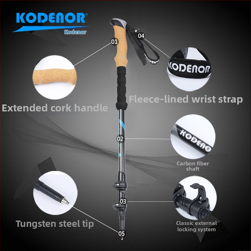 Телескопична бастунна щека Kedeno Outdoor Kdn-001 от въглеродни влакна, трисекционна, сгъваема, лека, с външна брава