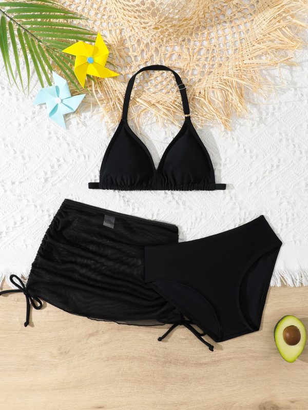 2025 Külkereskedelmi Új Gyermek Bikini Fürdőruha Aranyos Lány Hasított Háromrészes Szett Nagy Gyermek Fürdőruha Mellkasi Paddal