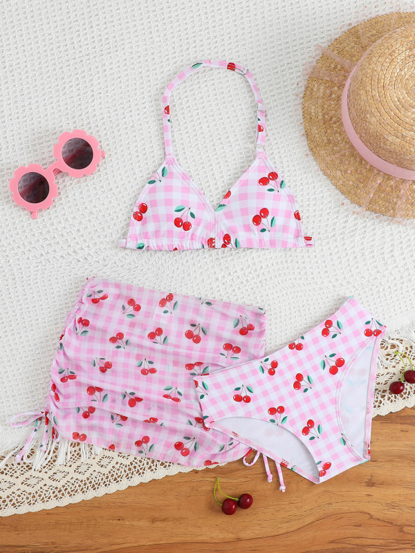 2025 Külkereskedelmi Új Gyermek Bikini Fürdőruha Aranyos Lány Hasított Háromrészes Szett Nagy Gyermek Fürdőruha Mellkasi Paddal