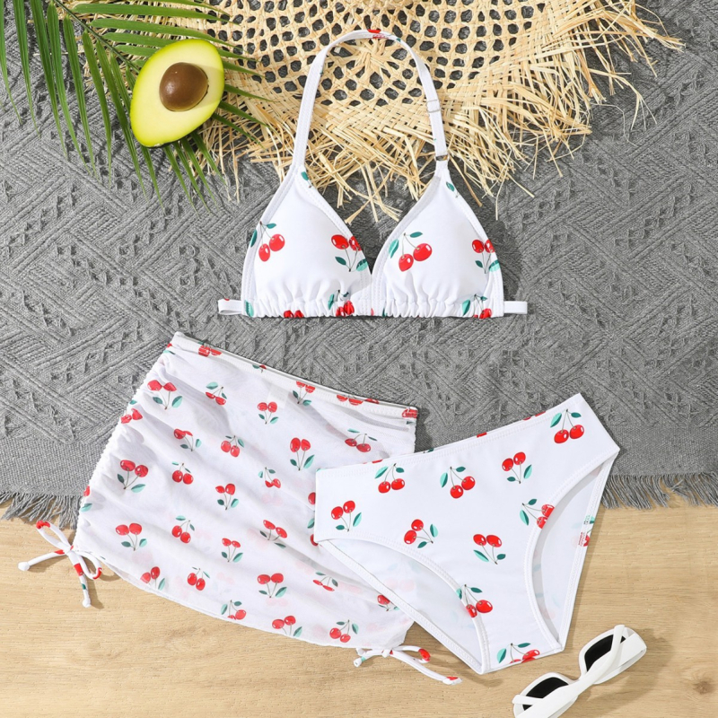 2025 Külkereskedelmi Új Gyermek Bikini Fürdőruha Aranyos Lány Hasított Háromrészes Szett Nagy Gyermek Fürdőruha Mellkasi Paddal