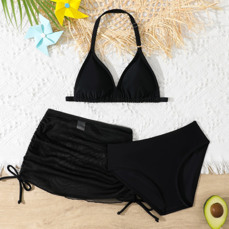 2025 Külkereskedelmi Új Gyermek Bikini Fürdőruha Aranyos Lány Hasított Háromrészes Szett Nagy Gyermek Fürdőruha Mellkasi Paddal