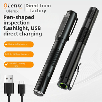 Határokon átnyúló alumínium ötvözetből készült zoom toll zseblámpa újratölthető, erős fényű, szuper fényes tolltartóval, mini, kényelmes orvosi tolllámpával