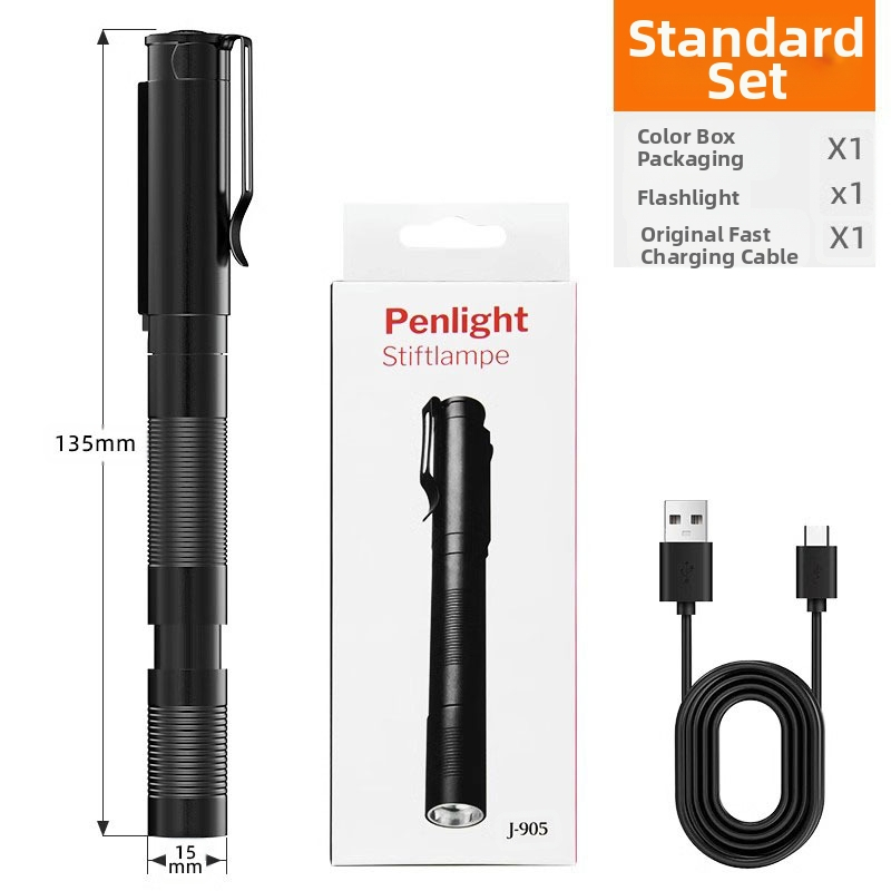 Határokon átnyúló alumínium ötvözetből készült zoom toll zseblámpa újratölthető, erős fényű, szuper fényes tolltartóval, mini, kényelmes orvosi tolllámpával