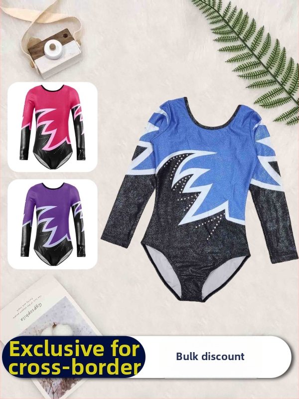 Laste võimlemisrõivad, tüdrukute esinemisrõivad, trükitud kivikestega pikkade varrukatega liibuvad võistlusrõivad, esinemisrõivad, lavalised esinemised